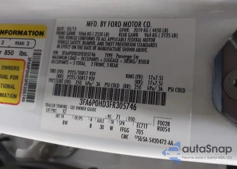 2015 Ford Fusion Se from USA, damaged, VIN 3FA6P0HD3FR305746